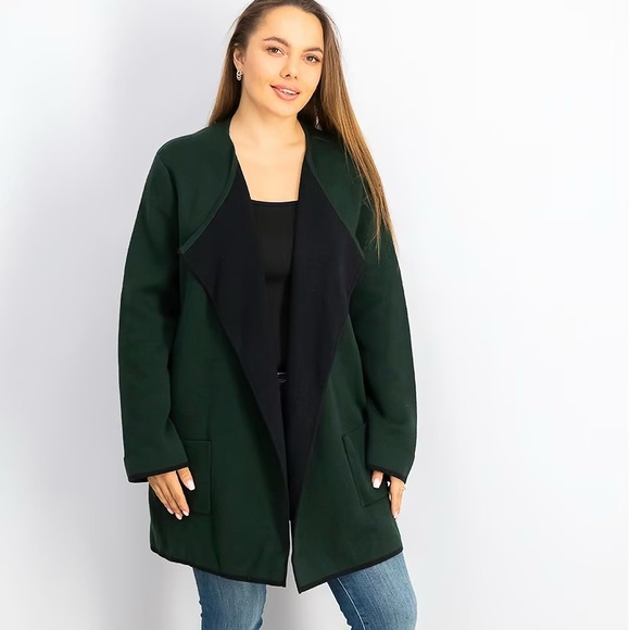Alfani Sweaters - Alfani Hunter Green Black Ribbed Knit Cardigan Sweater Blazer Pockets Medium